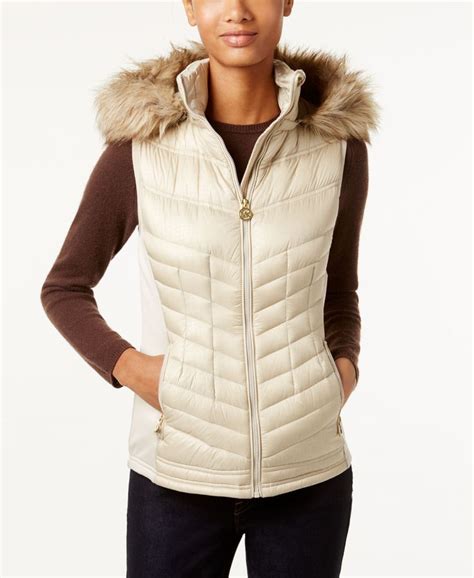 michael kors puffer vest pink|Michael Kors hooded puffer vest.